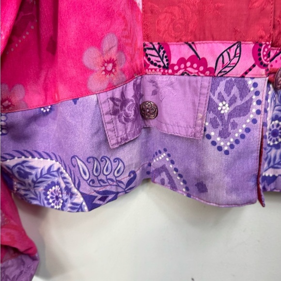 Globe Trotter Size 2X Jacket Art To Wear Colorful Boho Button Asian Patchwork - Picture 5 of 6